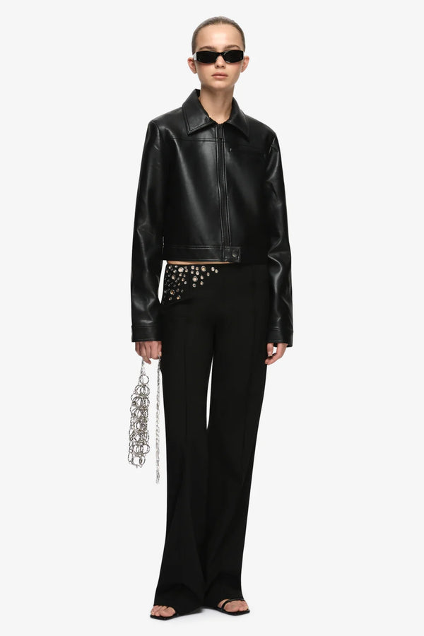 Saphira Cropped Jacket Black by Bec + Bridge – slim fit cropped faux leather jacket with matte black hardware.