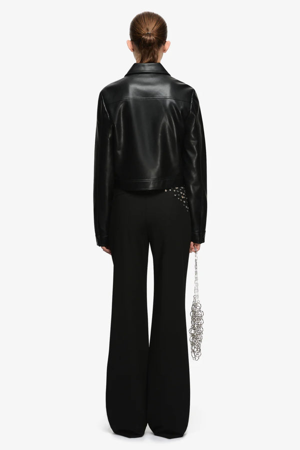 Saphira Cropped Jacket Black by Bec + Bridge – slim fit cropped faux leather jacket with matte black hardware.
