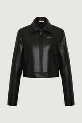Saphira Cropped Jacket Black by Bec + Bridge – slim fit cropped faux leather jacket with matte black hardware.