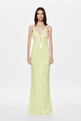 Sapphire Sequin Maxi Dress by Misha, a lemon gown with plunging neckline and shimmering sequins perfect for standout evening moments.