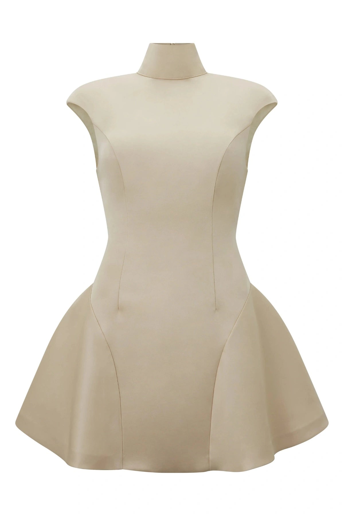 Satin High Neck Mini Dress by Odd Muse, a champagne satin mini with elegant neckline. Perfect for evening events and cocktail parties.