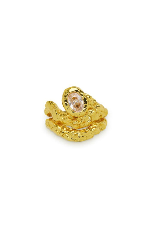 Sayaka Ring by Amber Sceats, crystal and gold statement ring, perfect for elevated evening or occasion styling.
