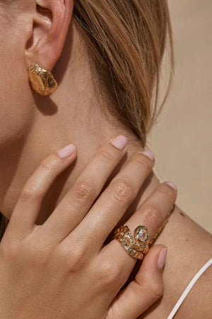 Sayaka Ring by Amber Sceats, crystal and gold statement ring, perfect for elevated evening or occasion styling.