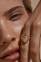 Sayaka Ring by Amber Sceats, crystal and gold statement ring, perfect for elevated evening or occasion styling.