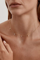 Scattered Light Choker by By Charlotte – 18k gold vermeil choker with cubic zirconia pendants on fine chain.
