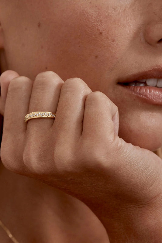 Scattered Light Ring by By Charlotte – 18k gold vermeil stacking ring with undulating crystal design.