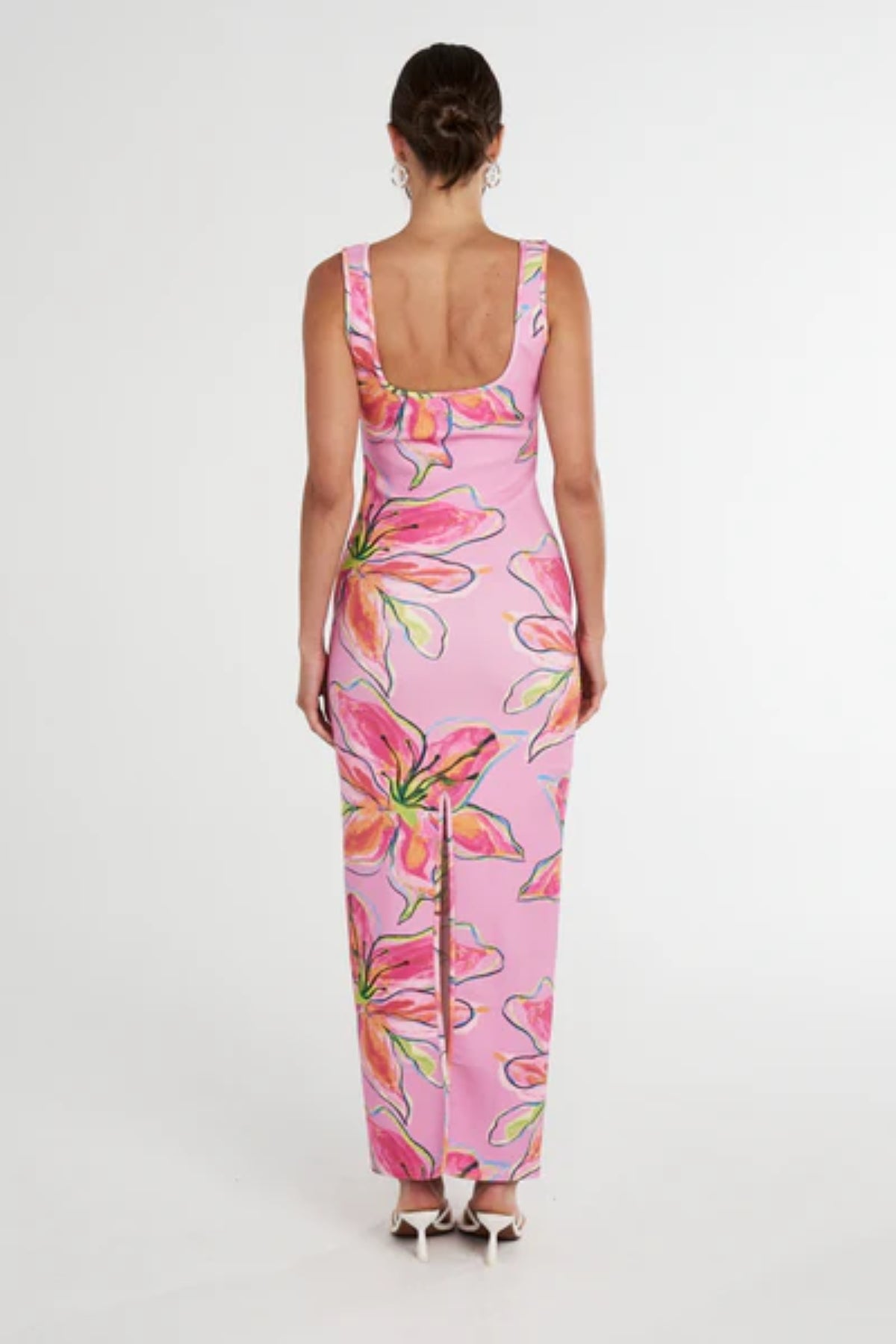 Scoop Neck Maxi Dress Lilac Lily by Summi Summi, a vibrant, trendy maxi with a scoop neckline and hand-painted print, perfect for stylish day-to-night elegance.