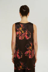 Scoop Neck Tank Chocolate Petals by Summi Summi – floral scoop neck sleeveless tank with relaxed drape.