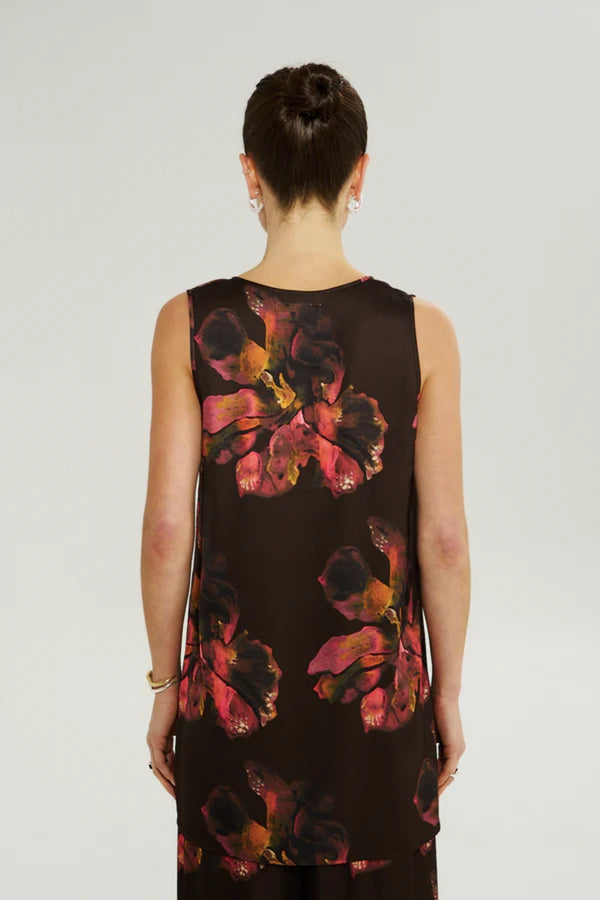 Scoop Neck Tank Chocolate Petals by Summi Summi – floral scoop neck sleeveless tank with relaxed drape.