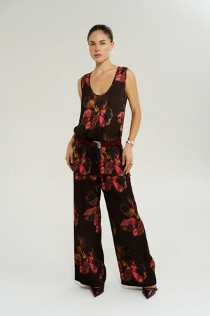 Scoop Neck Tank Chocolate Petals by Summi Summi – floral scoop neck sleeveless tank with relaxed drape.