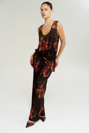 Scoop Neck Tank Chocolate Petals by Summi Summi – floral scoop neck sleeveless tank with relaxed drape.