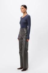 Sedona Top Sapphire by Mossman - ribbed jersey top with V neckline and thumbhole sleeves, designed for a sleek fitted look.