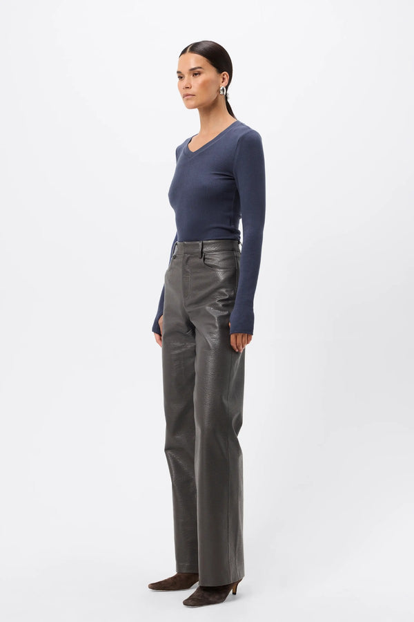 Sedona Top Sapphire by Mossman - ribbed jersey top with V neckline and thumbhole sleeves, designed for a sleek fitted look.