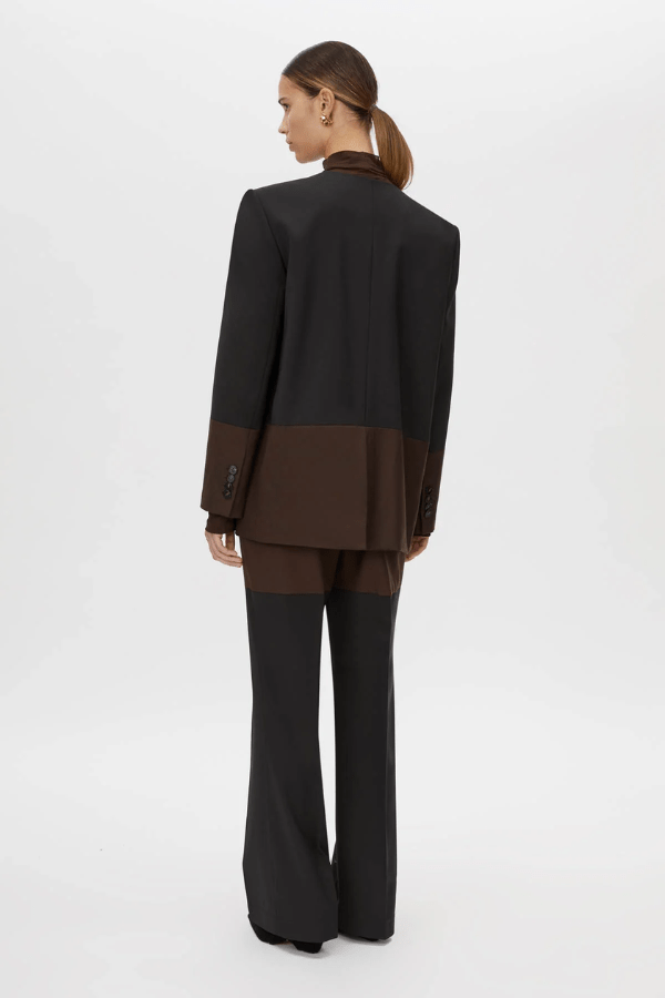 Vault Slim Pant Choc Black by Camilla and Marc, tailored high-rise pant with contrast panels, pressed seams, and a sleek, modern silhouette.