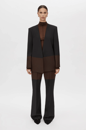 Vault Slim Pant Choc Black by Camilla and Marc, tailored high-rise pant with contrast panels, pressed seams, and a sleek, modern silhouette.
