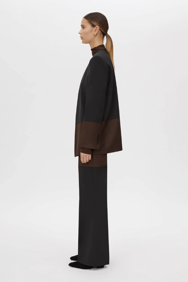 Vault Slim Pant Choc Black by Camilla and Marc, tailored high-rise pant with contrast panels, pressed seams, and a sleek, modern silhouette.