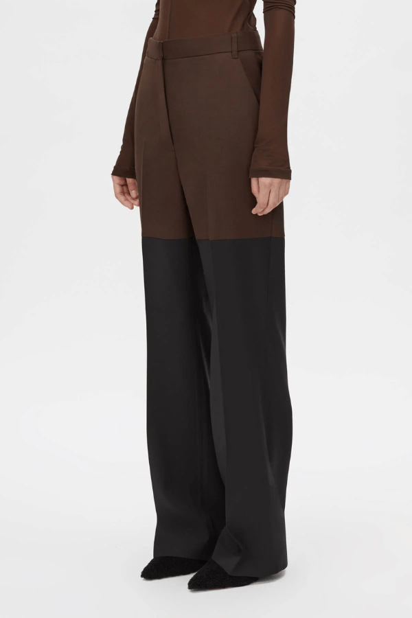 Vault Slim Pant Choc Black by Camilla and Marc, tailored high-rise pant with contrast panels, pressed seams, and a sleek, modern silhouette.