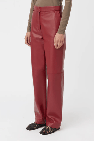 Selita Leather Pant Garnet by Camilla and Marc, luxe lamb leather with seam detail and high waist, perfect for viral nights or elevated daytime looks.