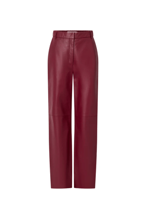 Selita Leather Pant Garnet by Camilla and Marc, luxe lamb leather with seam detail and high waist, perfect for viral nights or elevated daytime looks.