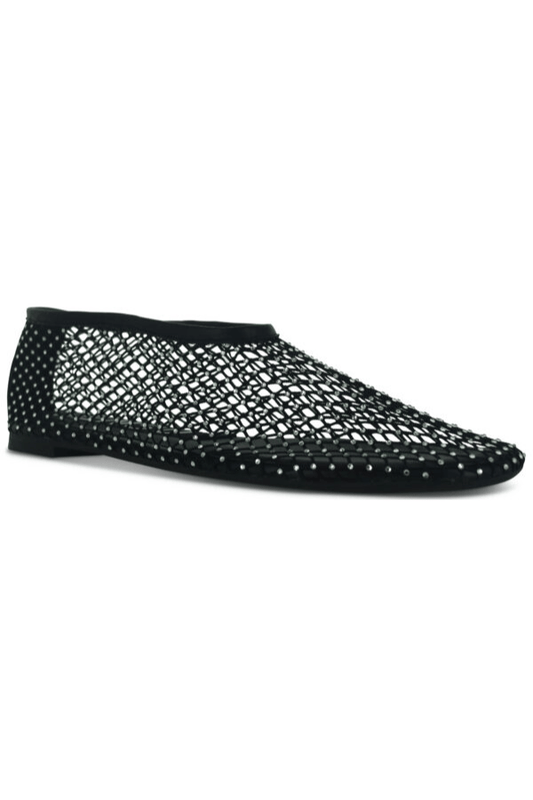 Clarissa Ebony Netting/Clear Crystal by Senso, Black mesh flats with clear crystals and elasticated fit for a chic, comfortable and versatile sparkle.