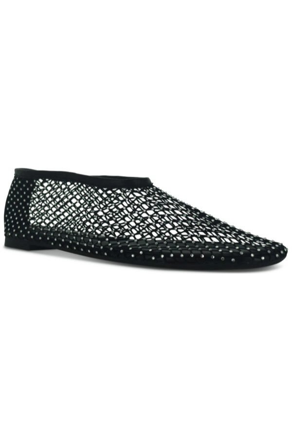 Clarissa Ebony Netting/Clear Crystal by Senso, Black mesh flats with clear crystals and elasticated fit for a chic, comfortable and versatile sparkle.
