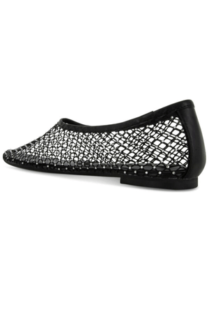 Clarissa Ebony Netting/Clear Crystal by Senso, Black mesh flats with clear crystals and elasticated fit for a chic, comfortable and versatile sparkle.