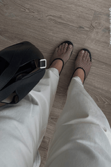 Clarissa Ebony Netting/Clear Crystal by Senso, Black mesh flats with clear crystals and elasticated fit for a chic, comfortable and versatile sparkle.
