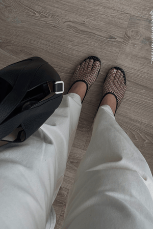 Clarissa Ebony Netting/Clear Crystal by Senso, Black mesh flats with clear crystals and elasticated fit for a chic, comfortable and versatile sparkle.