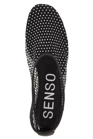 Clarissa Ebony Netting/Clear Crystal by Senso, Black mesh flats with clear crystals and elasticated fit for a chic, comfortable and versatile sparkle.
