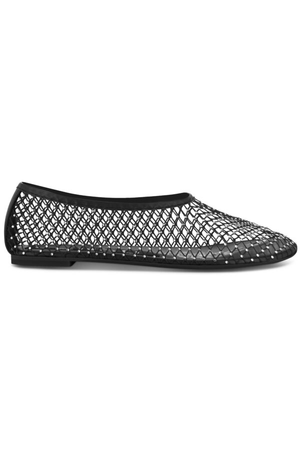 Clarissa Ebony Netting/Clear Crystal by Senso, Black mesh flats with clear crystals and elasticated fit for a chic, comfortable and versatile sparkle.