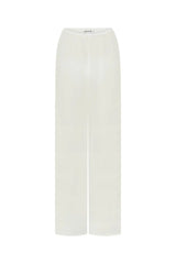 Sheer Pant White by Sneaky Link, sheer viscose trousers with elastic waist and fluid straight leg, perfect for trendy layering or vacation looks.