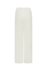Sheer Pant White by Sneaky Link, sheer viscose trousers with elastic waist and fluid straight leg, perfect for trendy layering or vacation looks.