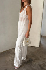 Sheer Tunic Dress White by Sneaky Link, a sheer viscose tunic with fluid drape and relaxed fit, perfect for layering on vacation or events