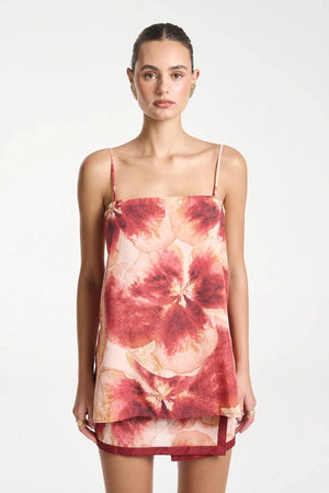 Shift Tunic Top by Summi Summi — a tencel Aloha-print tunic with adjustable straps and side slits, perfect for breezy summer styling.