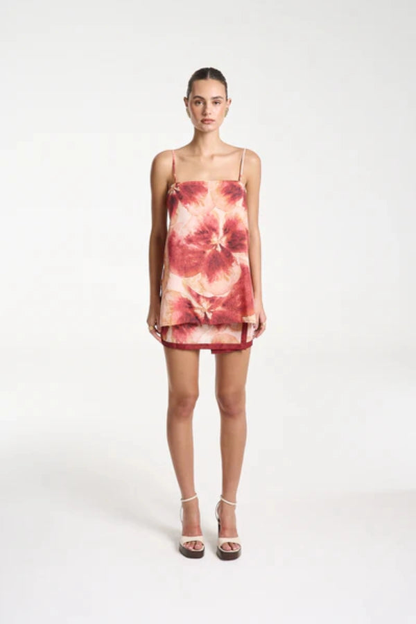 Shift Tunic Top by Summi Summi — a tencel Aloha-print tunic with adjustable straps and side slits, perfect for breezy summer styling.