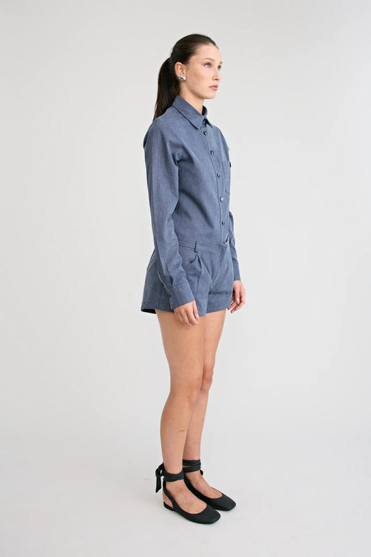 Shop the Dara Denim Shirt by Pfeiffer at Girls with Gems. A slim-fit denim shirt crafted from soft washed raw cotton denim.
