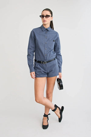Shop the Dara Denim Shirt by Pfeiffer at Girls with Gems. A slim-fit denim shirt crafted from soft washed raw cotton denim.