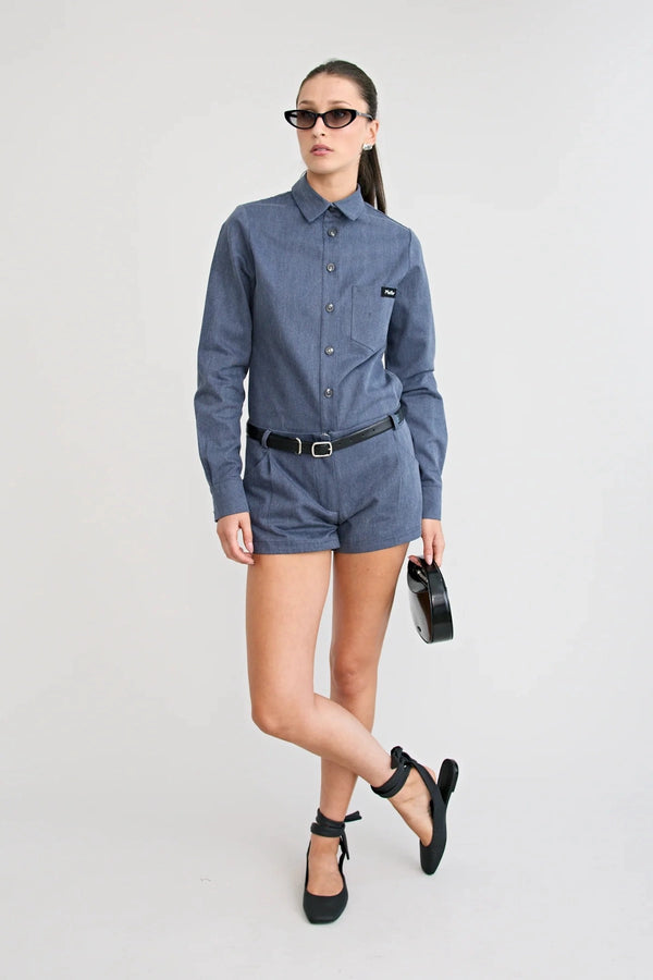 Shop the Dara Denim Shirt by Pfeiffer at Girls with Gems. A slim-fit denim shirt crafted from soft washed raw cotton denim.