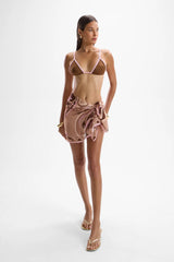 Short Scarf Deco Mocha by Cin Cin - printed viscose scarf designed for versatile resort and swimwear styling.