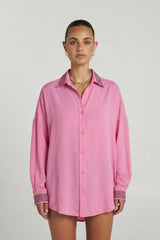 Sig Long Sleeve Shirt Petal by Summi Summi – oversized cupro rayon shirt with button front and fluid drape.