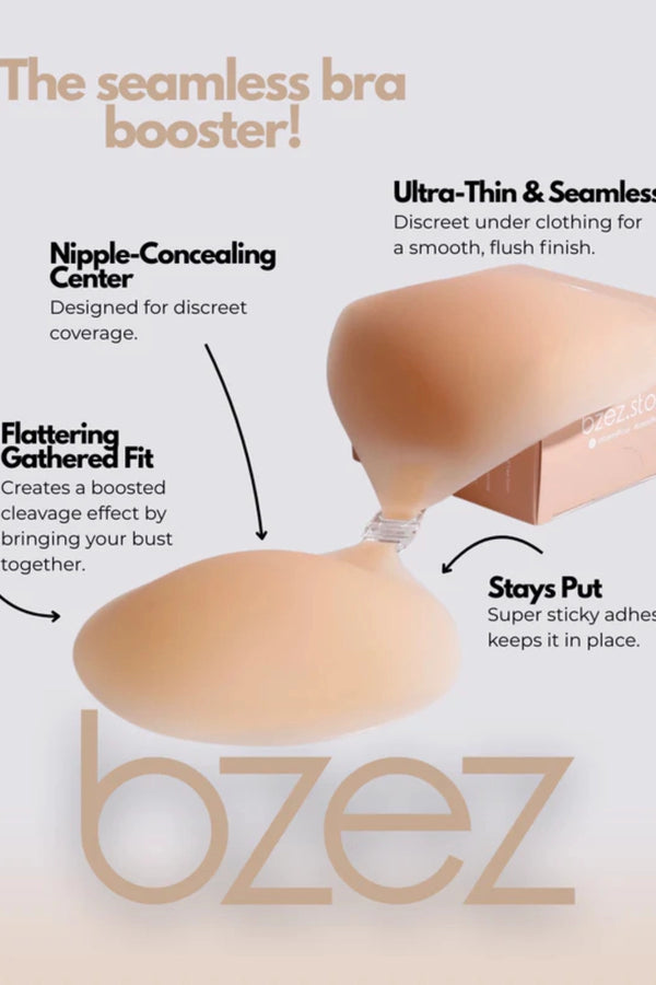Silicon Sticky Bra Strapless by Bzez, an ultra-thin reusable adhesive silicone bra for seamless coverage under strapless and backless outfits.