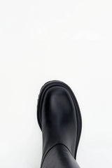 Silvie in Black Leather by Alias Mae, a knee-high riding boot with round toe, 40cm shaft and low 4.3cm heel.