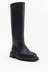 Silvie in Black Leather by Alias Mae, a knee-high riding boot with round toe, 40cm shaft and low 4.3cm heel.