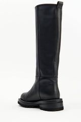Silvie in Black Leather by Alias Mae, a knee-high riding boot with round toe, 40cm shaft and low 4.3cm heel.