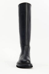Silvie in Black Leather by Alias Mae, a knee-high riding boot with round toe, 40cm shaft and low 4.3cm heel.