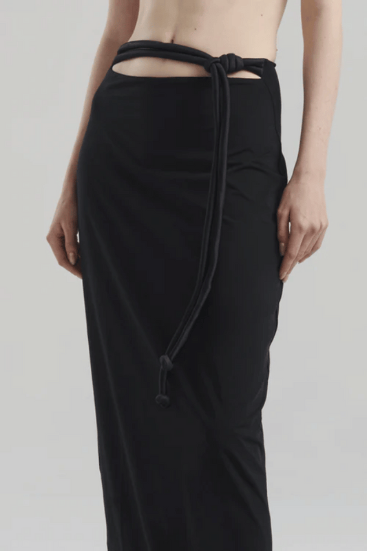 Sinara Maxi Skirt by Maygel Coronel, ruched maxi skirt with adjustable waist detail. Perfect for beach coverups or evening looks.