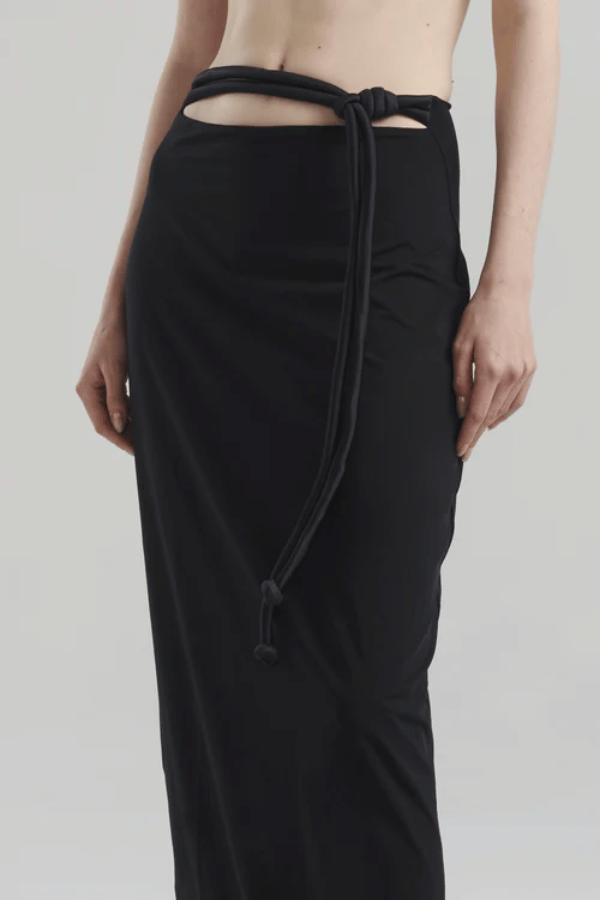 Sinara Maxi Skirt by Maygel Coronel, ruched maxi skirt with adjustable waist detail. Perfect for beach coverups or evening looks.