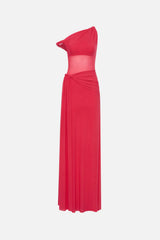 Sisal Mesh Dress Bright Rose by Misha - draped mesh maxi dress with twisted off-shoulder neckline and waterfall sash, perfect for day-to-night styling.