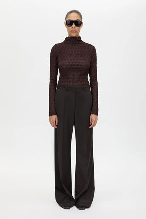 Sissil Top Chocolate by Camilla and Marc - long sleeve jersey top with funnel neck, designed for a clean modern silhouette.