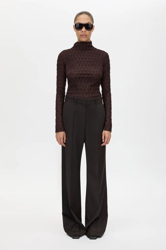 Sissil Top Chocolate by Camilla and Marc - long sleeve jersey top with funnel neck, designed for a clean modern silhouette.